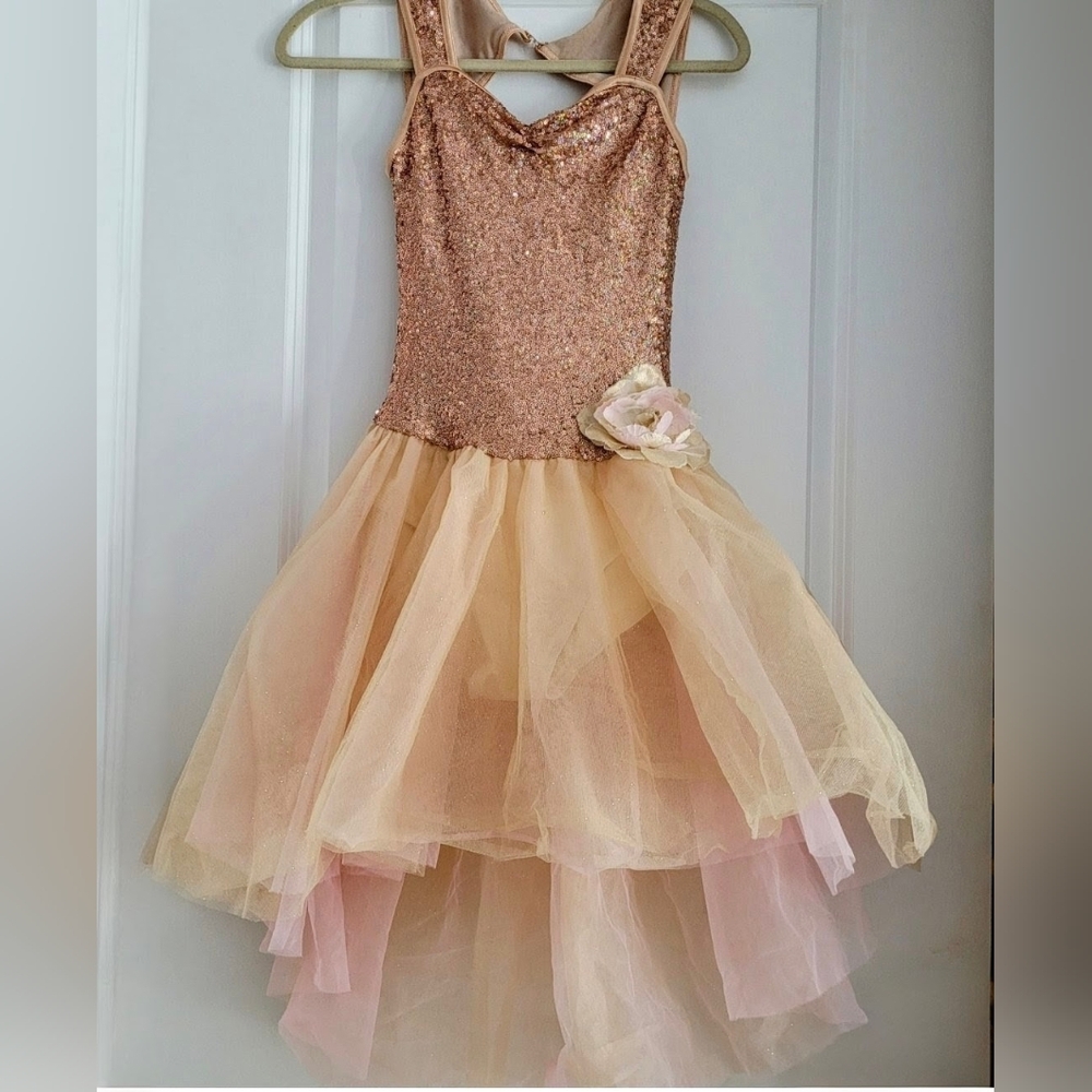 Weissman Dance Dress Rose Gold With Sequins And Tulle Size Small Adult